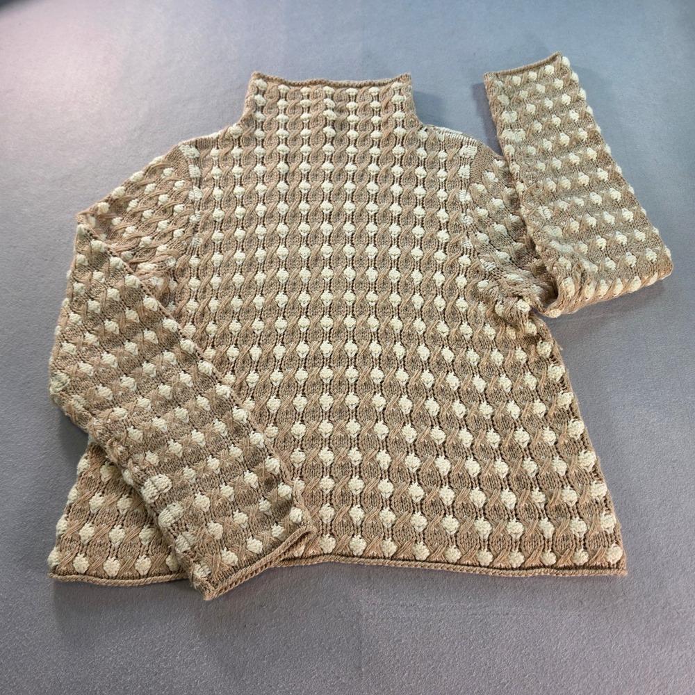Sleeping on Snow Anthropologie Popcorn Cable Knit Mock Neck Sweater M Cottage